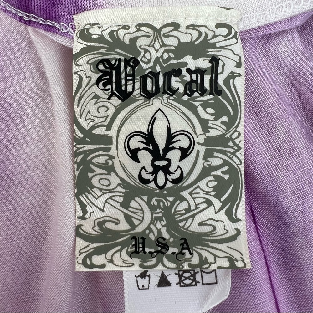 Vocal Top Womens Purple and White Cut Out Crisscross Neckline With Rhinestones - Picture 9 of 10